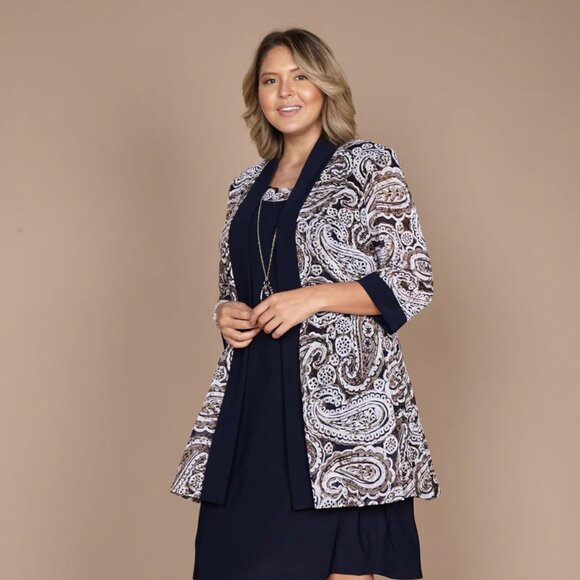 R&M Richards Navy and Beige Paisley Cardigan - Picture 2 of 12